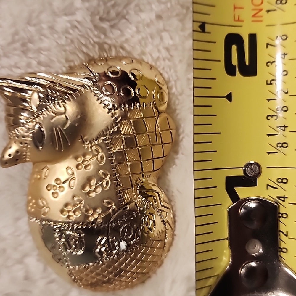 Vintage Signed Ajc Gold Patchwork Cat Brooch - image 6
